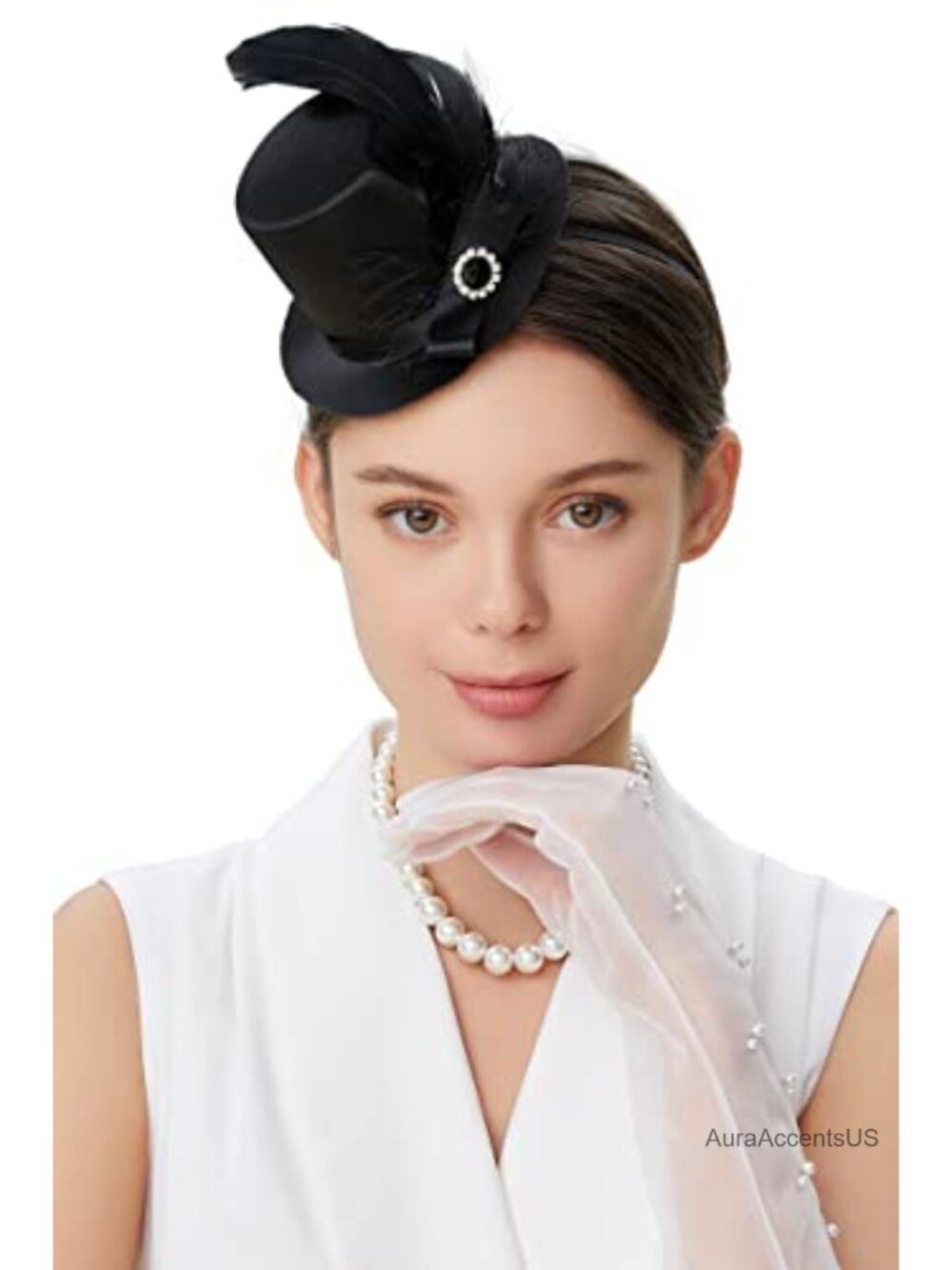 Mini Top Hat Fascinator Feather Ribbon Headband Hair Clip